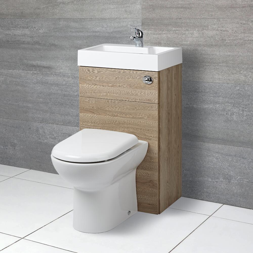 Set Bagno Colore Rovere Completo con Lavabo e Sanitario Integrato Senza Rubinetteria