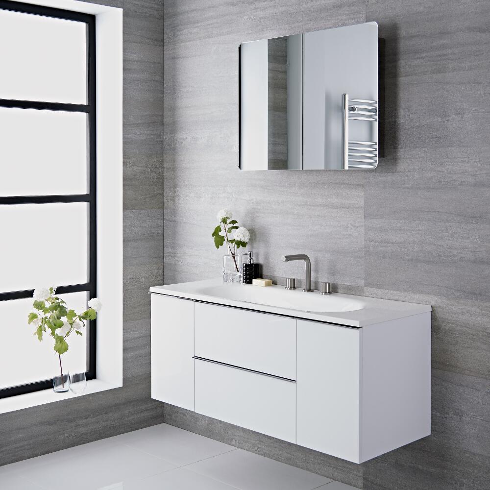 Mobile Bagno Colore Bianco Laccato 1200x480x520mm con Lavabo Integrato - Randwick