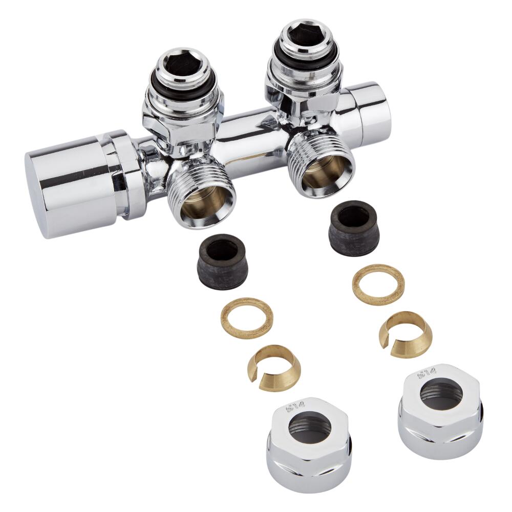 Valvole a Squadra per Radiatori e Scaldasalviette 3/4” con Adattatori per Raccordi 14mm per Tubi in Rame - Multiblock H