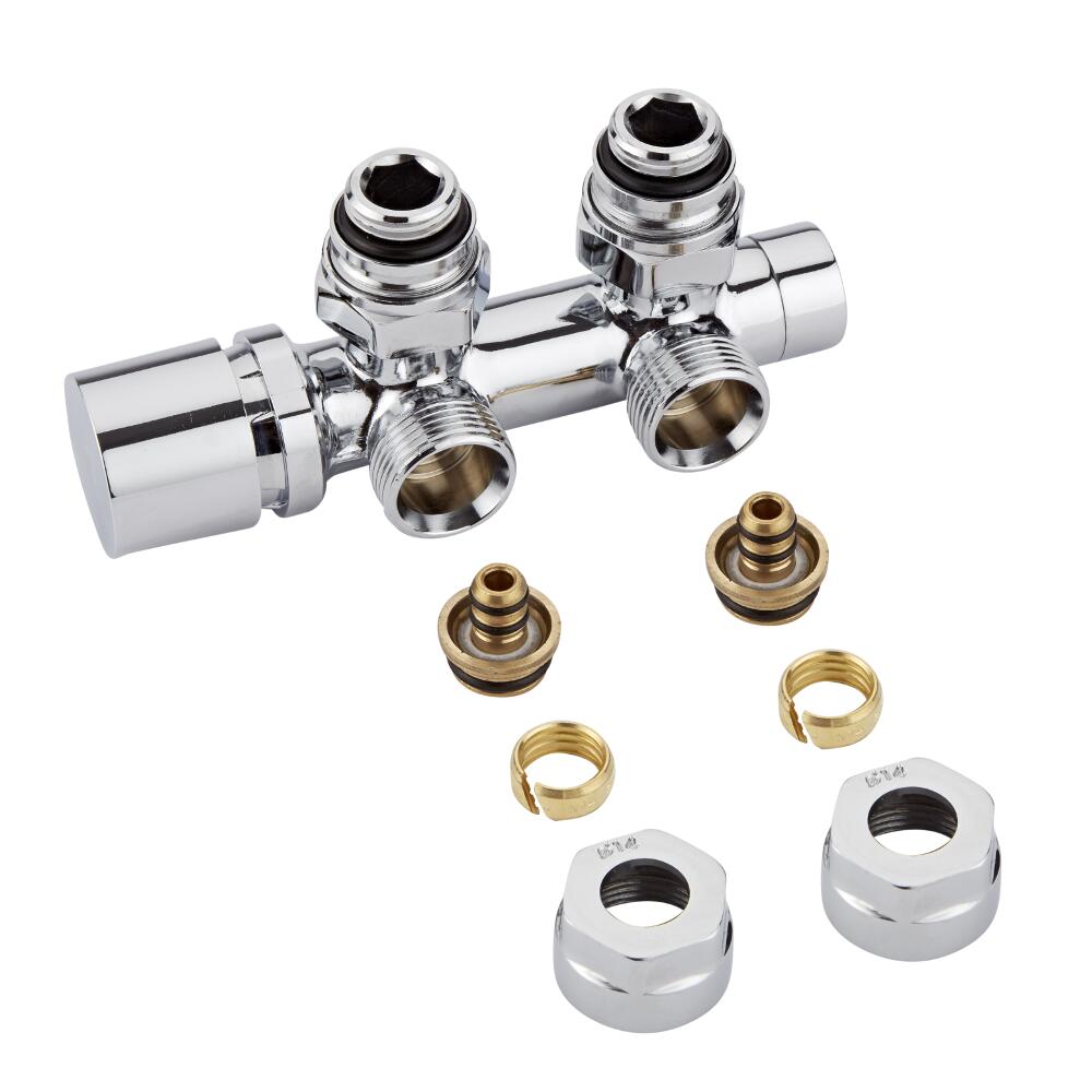 Valvole a Squadra per Radiatori e Scaldasalviette 3/4” con Adattatori per Raccordi Pex o Multistrato 14mm – Multiblock H