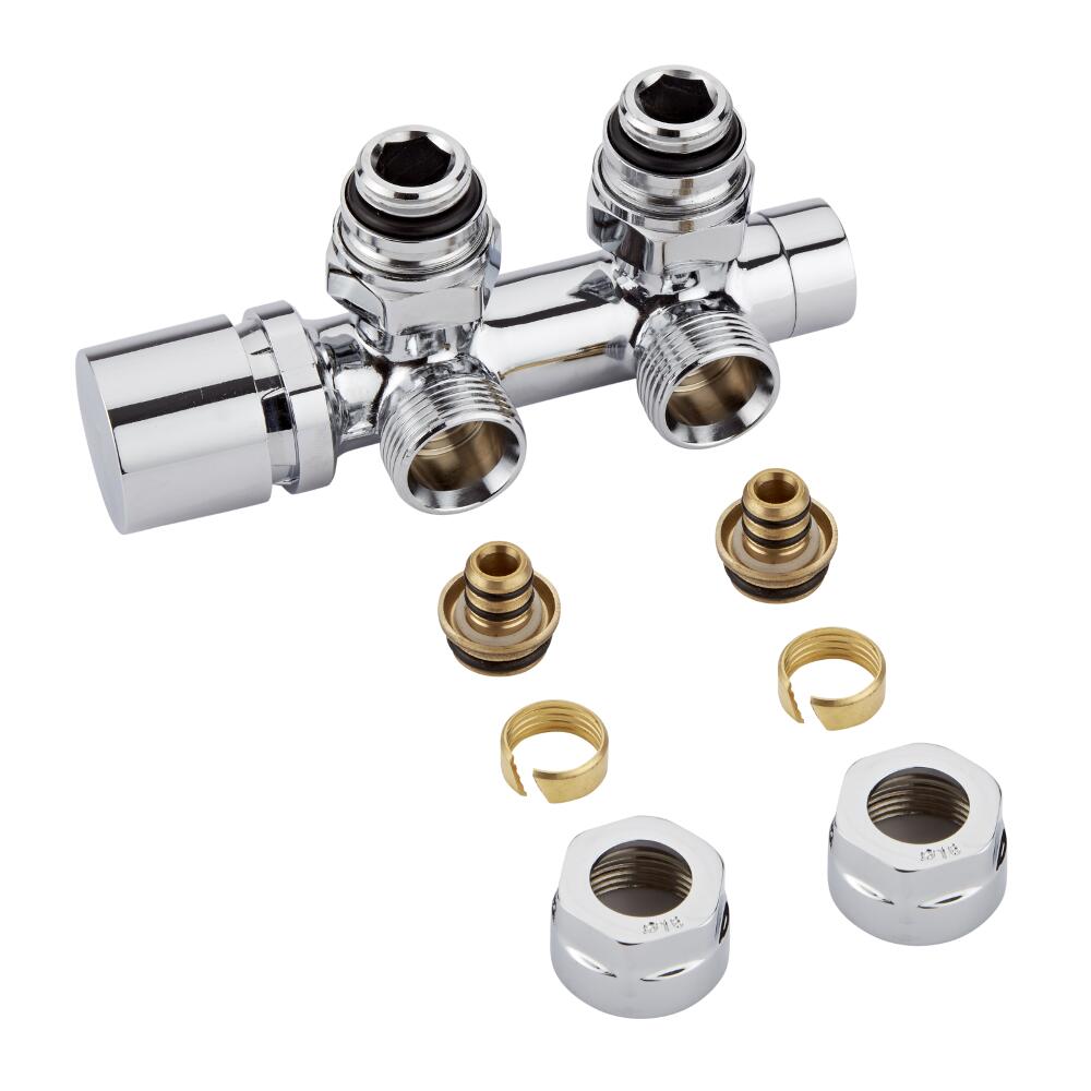 Valvole a Squadra per Radiatori e Scaldasalviette con Attacco Centrale Complete di Adattatori per Raccordi Pex o Multistrato 16mm – Multiblock H