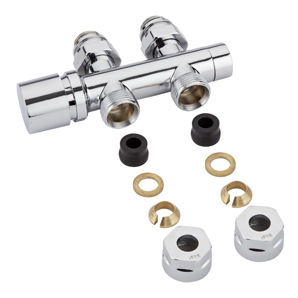 Valvole Diritte per Radiatori e Scaldasalviette 3/4” con Testa Cromata e Adattatori per Raccordi 12mm per Tubi in Rame - Multiblock H