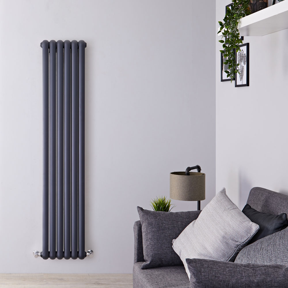 Radiatore di Design Verticale Doppio Tradizionale - Antracite - 1800mm x 383mm x 80mm - 1489 Watt - Saffre