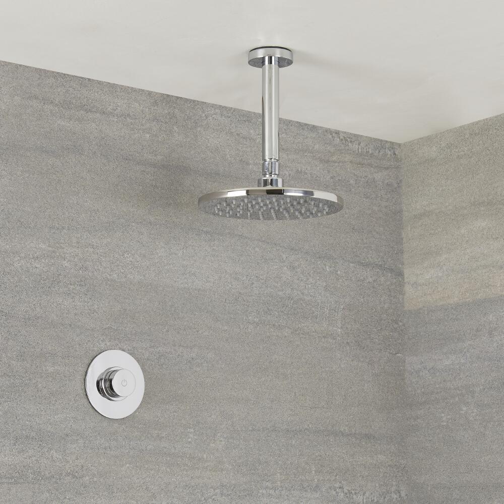 Doccia Digitale con Sistema di Controllo ad 1 Via con Soffione Doccia Circolare 200mm e Braccio a Soffitto - Narus