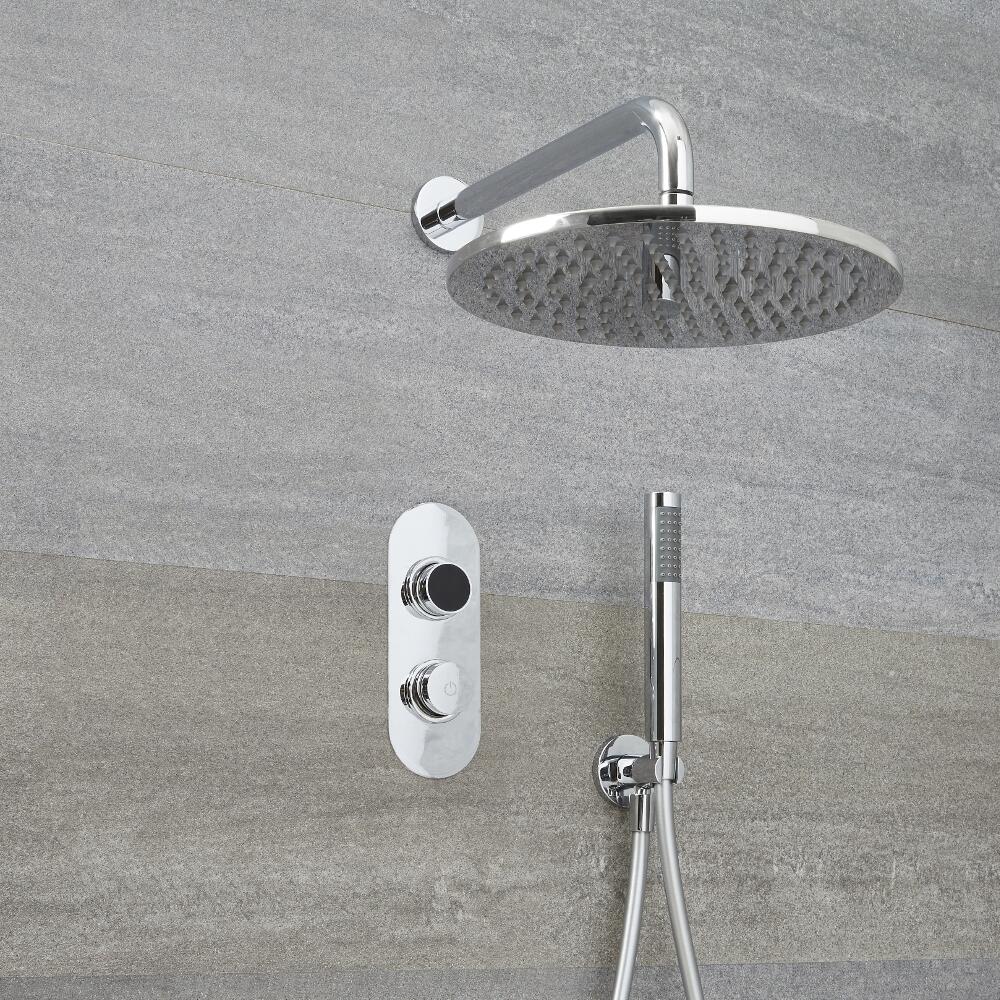 Doccia Digitale con Sistema di Controllo a 2 Vie con Soffione Doccia Circolare 300mm, Braccio Doccia Murale e Doccetta - Narus