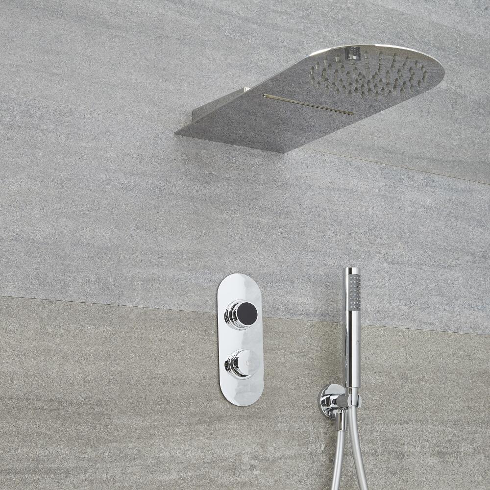 Doccia Digitale con Sistema di Controllo a 3 Vie con Doccetta, Soffione Effetto a Pioggia e Cascata - Narus