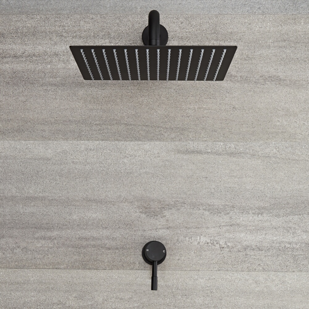 Miscelatore Doccia Manuale ad Incasso Nero Completo di Soffione Doccia Quadrato 300x300mm e Braccio Doccia - Nox