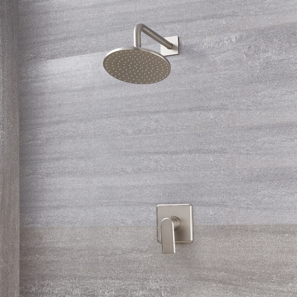 Soffione Doccia Circolare 200mm con Miscelatore Doccia Manuale con Finitura in Nichel Spazzolato - Aldwick