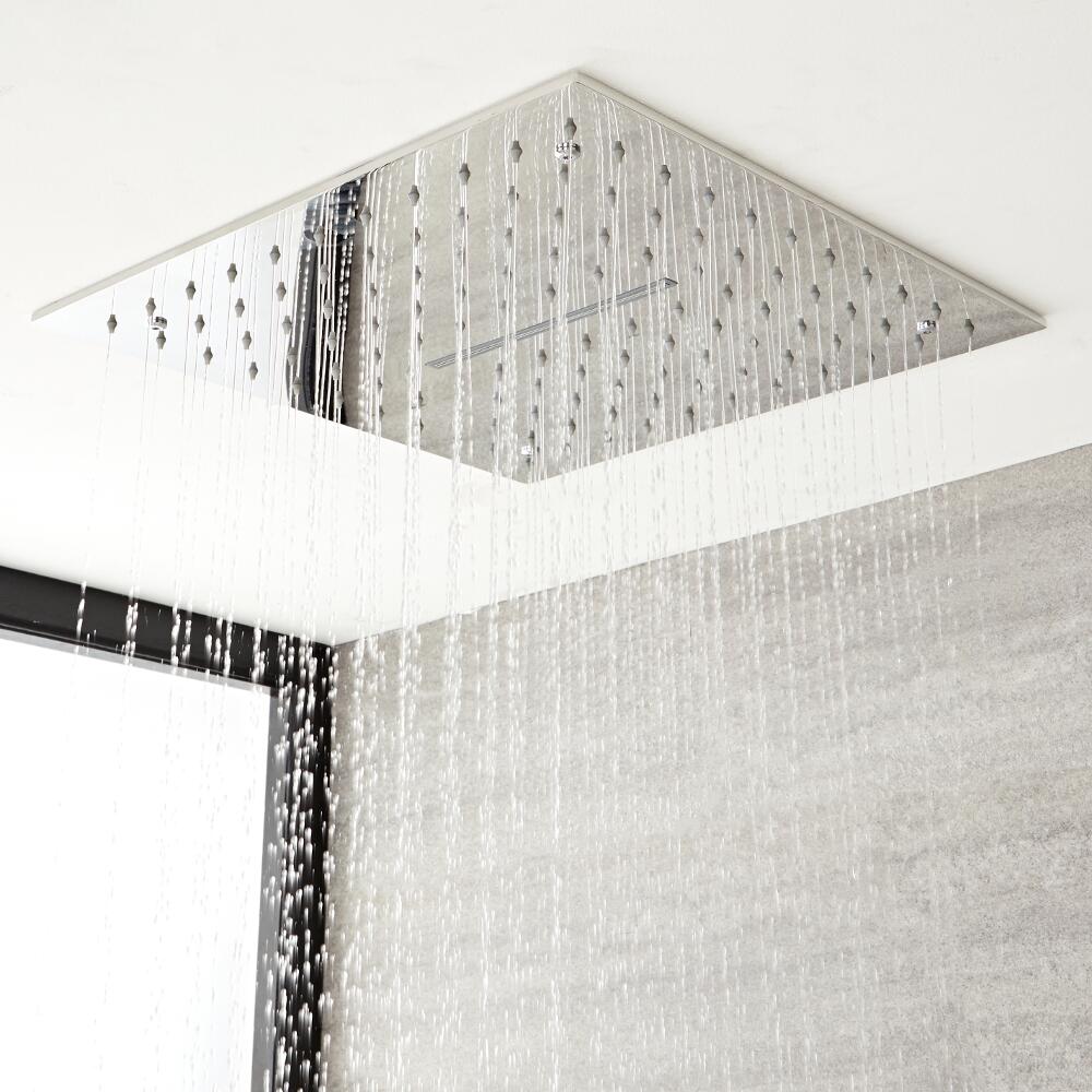Soffione Doccia da Incasso Quadrato a Soffitto Quadrato 400x400mm Effetto Pioggia e Cascata Acciaio Inox – Trenton