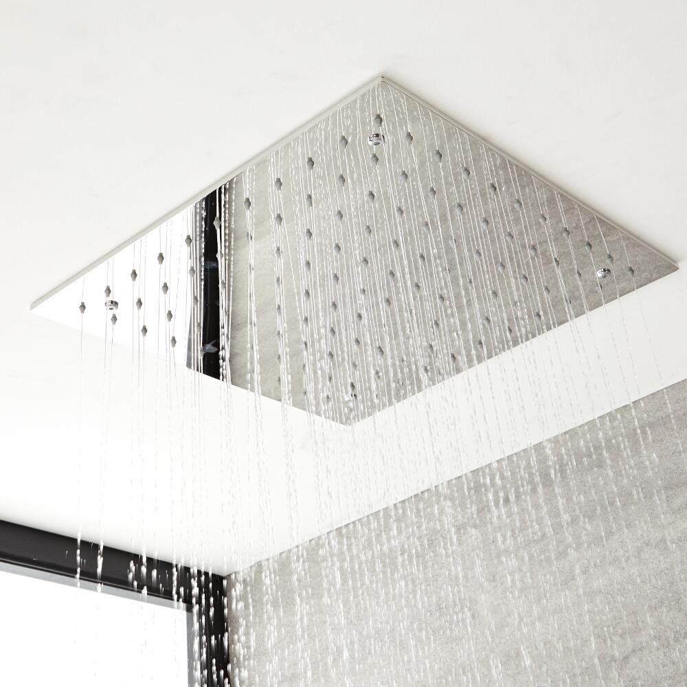 Soffione Doccia da Incasso Quadrato a Soffitto Quadrato 500x500mm Effetto Pioggia in Acciaio Inox – Trenton