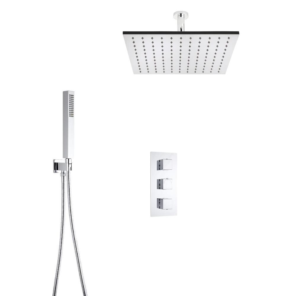 Kit Doccia Completo di Miscelatore Termostatico Incasso Triplo a 2 Vie con Soffione Doccia 400mm, Braccio Doccia e Doccetta