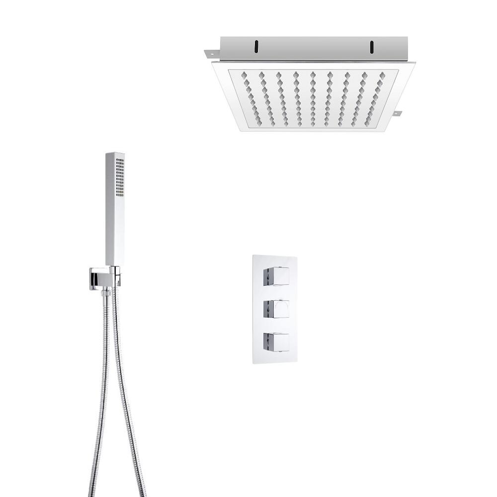 Kit Doccia Completo di Miscelatore Termostatico Incasso Triplo a 2 Vie con Soffione Doccia da Incasso 280mm e Doccetta