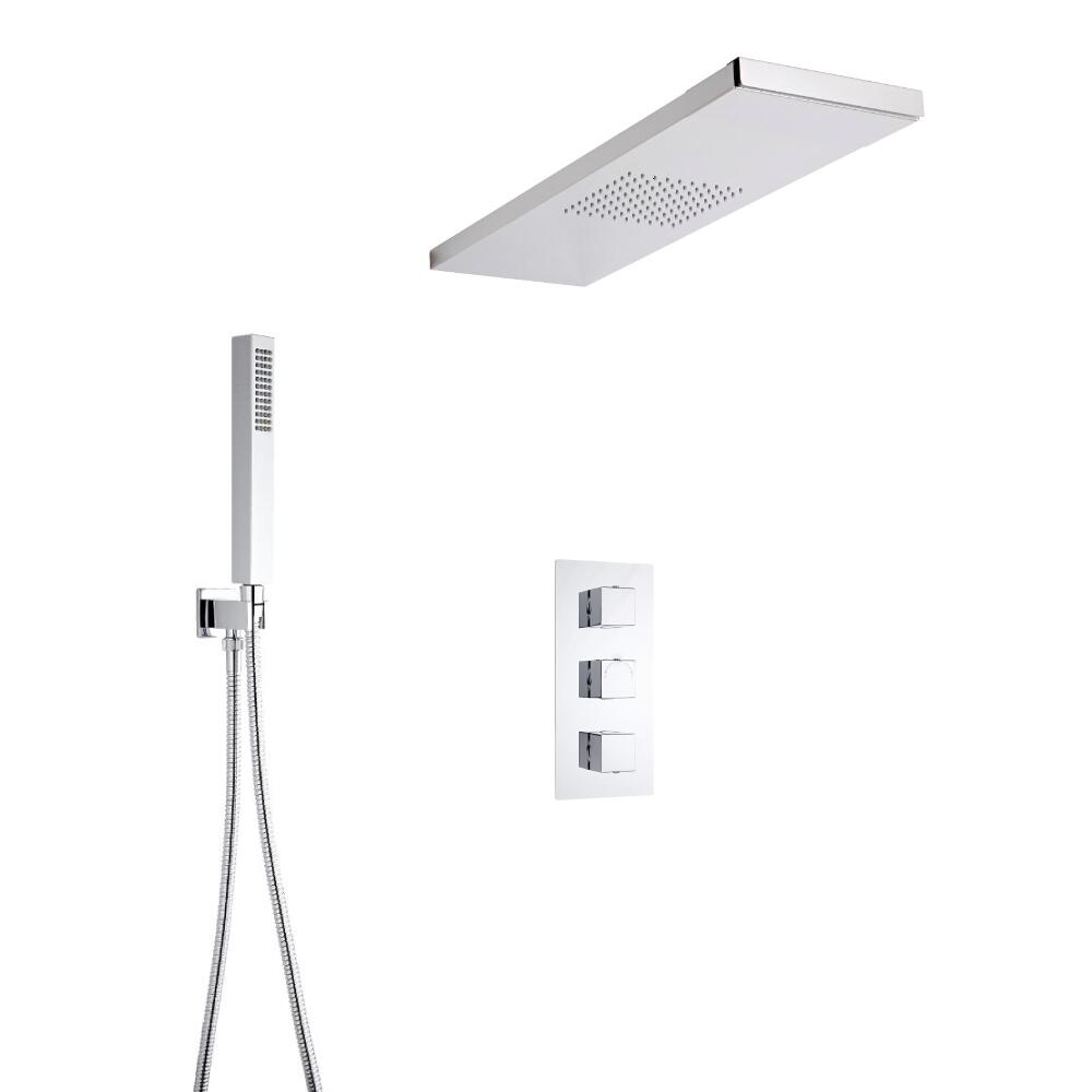 Kit Doccia Completo con Miscelatore Termostatico Incasso Triplo a Due Vie con Scelta fra 3 Soffioni Doccia con Supporto Integrato per Parete Doccia e Doccetta