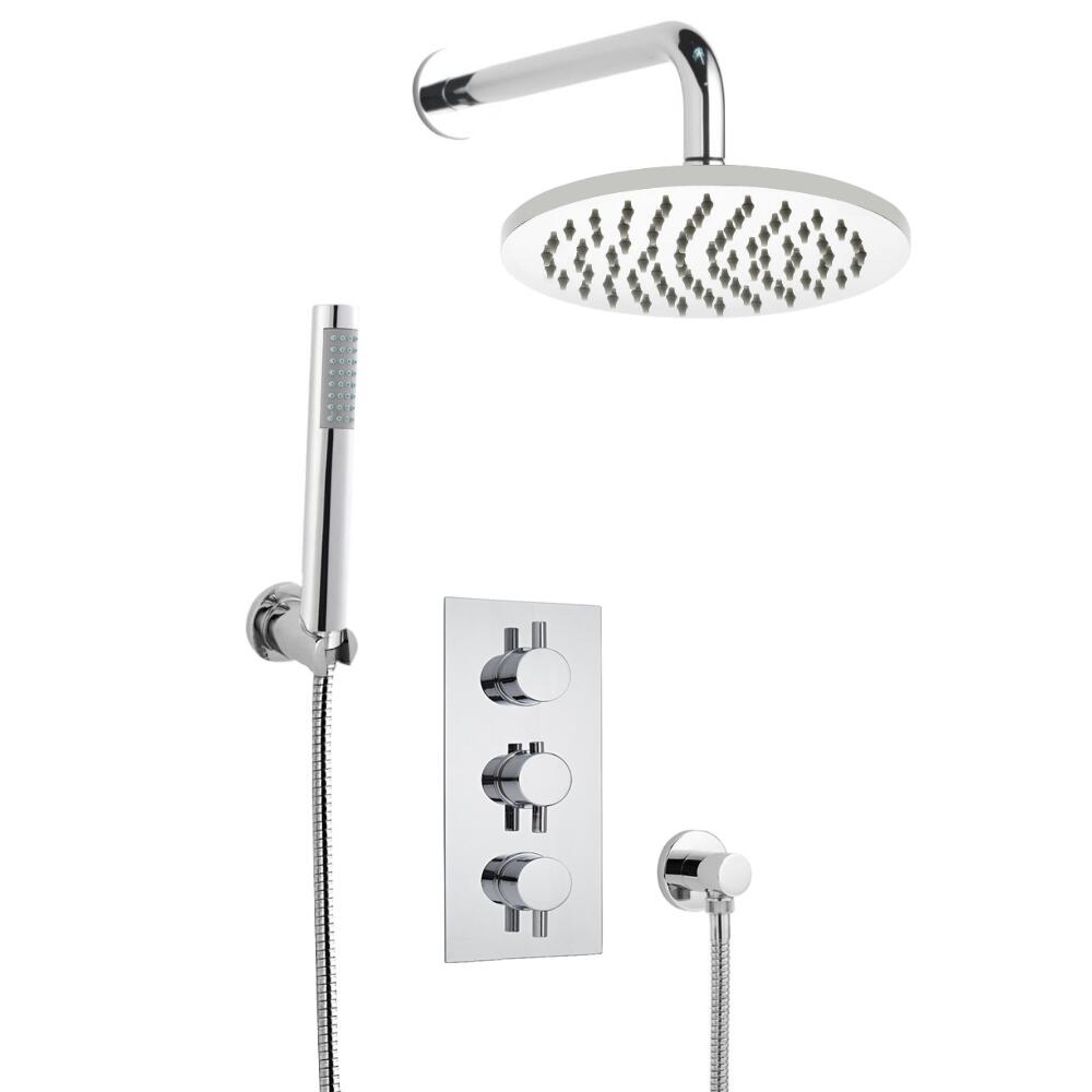 Kit Doccia Completo con Miscelatore Termostatico Incasso Triplo a Due Vie con Soffione Doccia, Braccio Doccia Murale e Doccetta