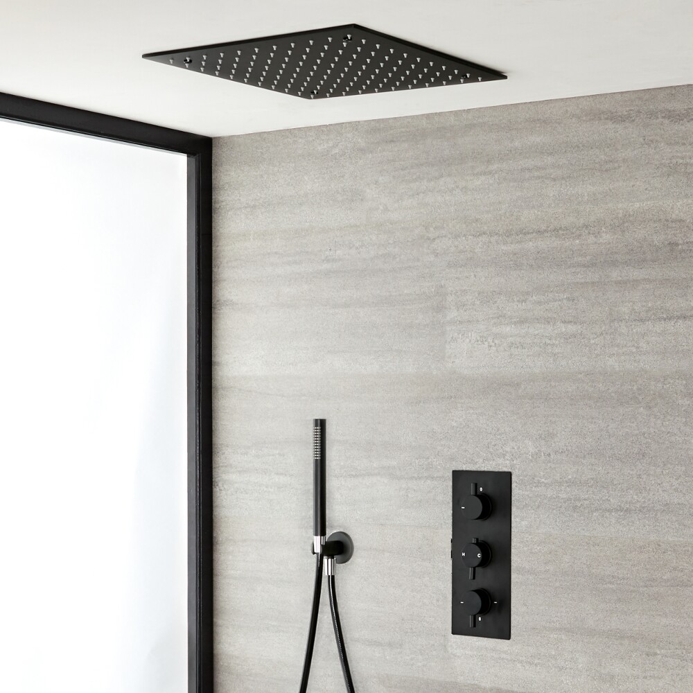 Miscelatore Doccia Manuale Incasso a 2 Vie con Soffione Doccia Incasso a Soffitto 400mm e Doccetta - Nox