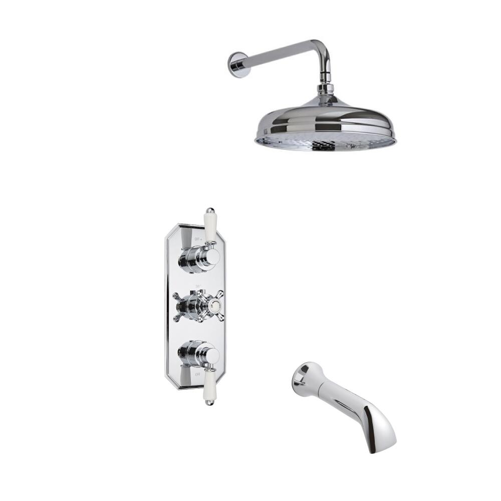 Kit Doccia Tradizionale Completo di Miscelatore Termostatico Incasso Triplo a Due Vie con Soffione Doccia 150mm, Braccio Doccia Murale ed Erogatore per Vasca