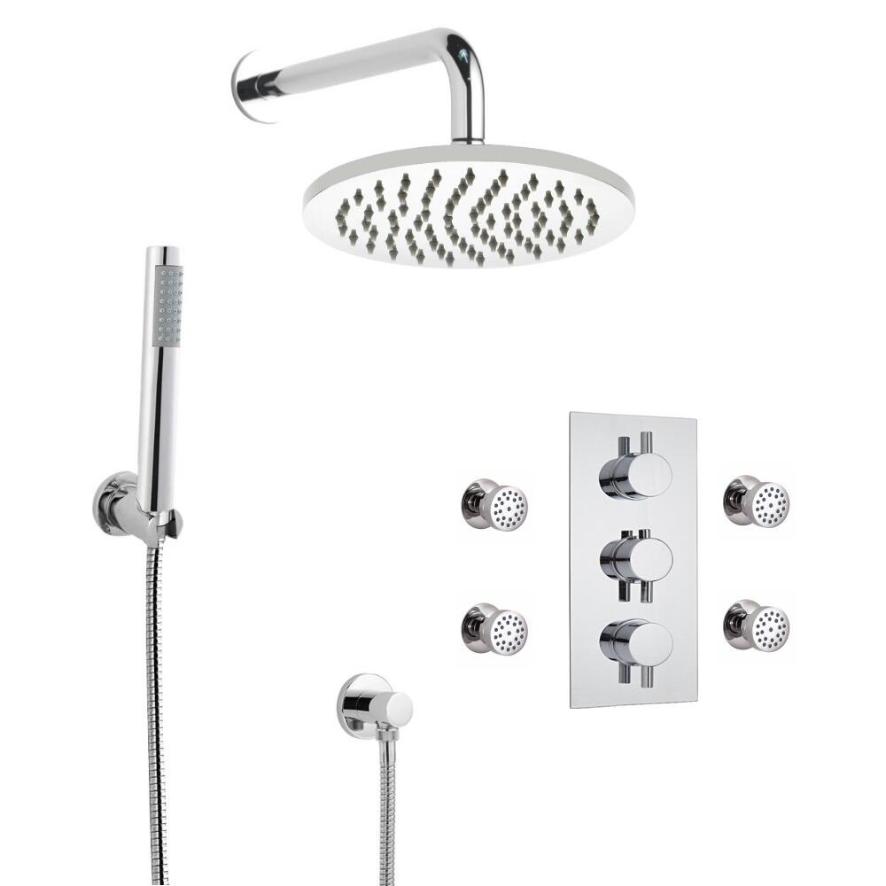 Kit Doccia Completo di Miscelatore Termostatico Incasso Triplo a 3 Vie con Soffione Doccia 200mm, Braccio Doccia Murale, Idrogetti e Doccetta