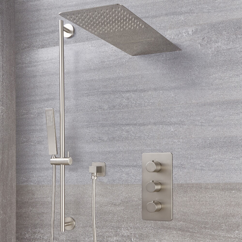 Kit Doccia Completo di Miscelatore Doccia Termostatico Triplo a 3 Vie con Asta Saliscendi, Doccetta e Soffione Doccia a 2 Vie con Funzione a Pioggia e Cascata- Harting
