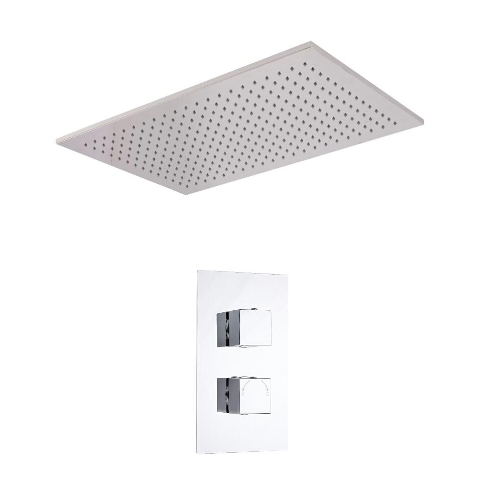 Kit Doccia Completo di Miscelatore Termostatico Incasso ad Una Via con Soffione Doccia ad Incasso 800x500mm