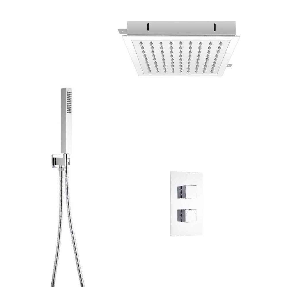 Kit Doccia Completo di Miscelatore Termostatico Incasso a 2 Vie con Soffione Doccia da Incasso 280mm e Doccetta