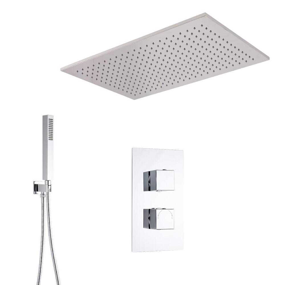 Kit Doccia Completo di Miscelatore Termostatico Incasso a Due Vie con Soffione Doccia ad Incasso 800x500mm e Doccetta