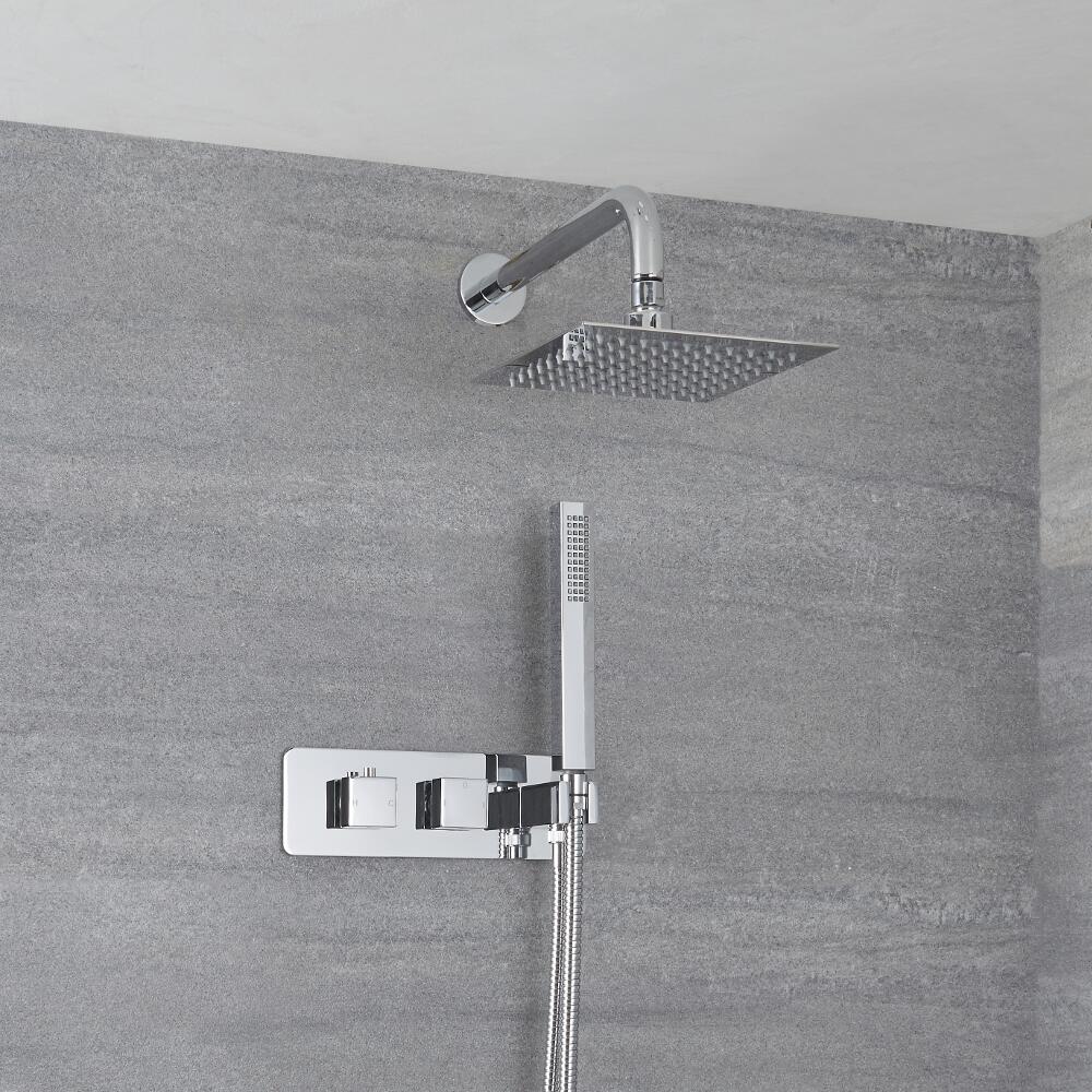 Miscelatore Doccia Incasso Quadrato a 2 Vie con Deviatore Integrato con Soffione 200mm e Doccetta - Arvo