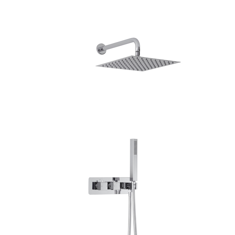 Miscelatore Doccia Incasso a 2 Vie con Design Quadrato, Deviatore Integrato con Soffione 300mm e Doccetta - Arvo