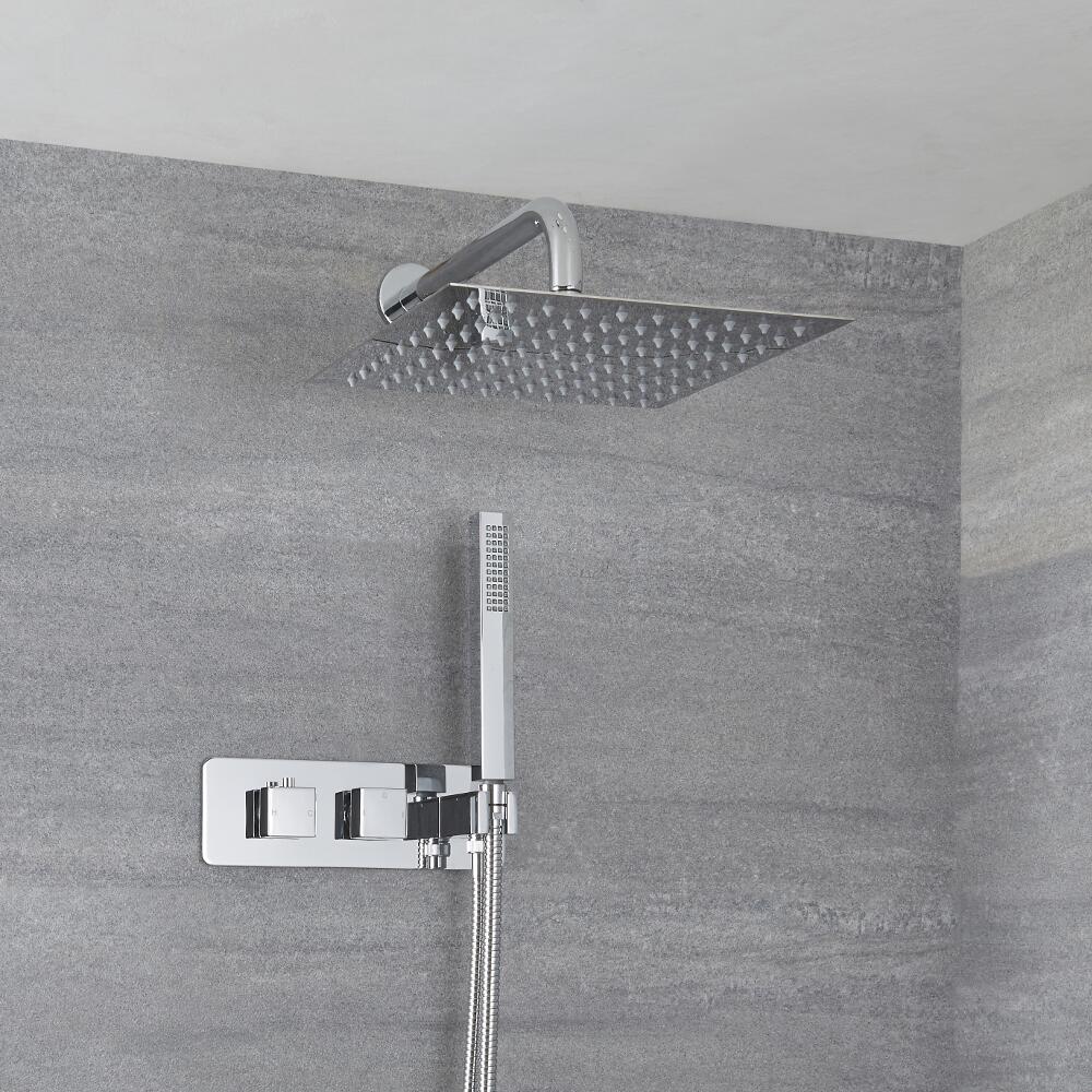 Miscelatore Doccia Incasso a 2 Vie con Design Quadrato, Deviatore Integrato con Soffione 300mm e Doccetta - Arvo