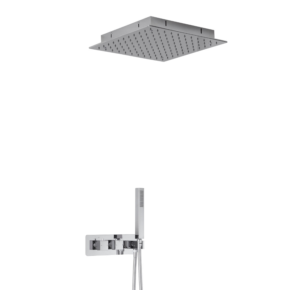 Miscelatore Doccia Incasso Quadrato a 2 Vie con Deviatore Integrato con Soffione Doccia da Incasso 400mm e Doccetta - Arvo