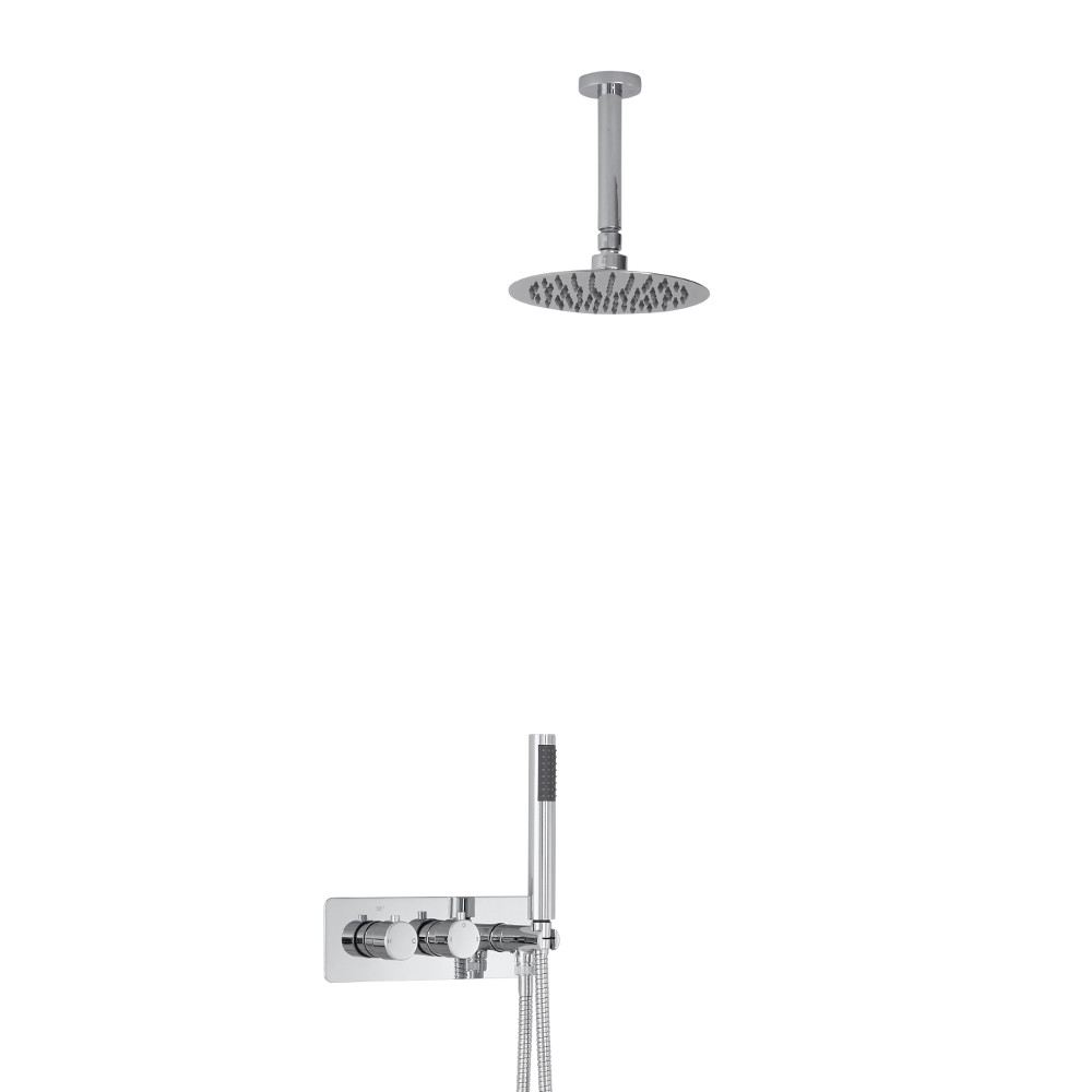 Miscelatore Doccia Incasso Quadrato a 2 Vie con Deviatore Integrato con Soffione 200mm, Braccio a Soffitto e Doccetta Design Circolare - Mirage
