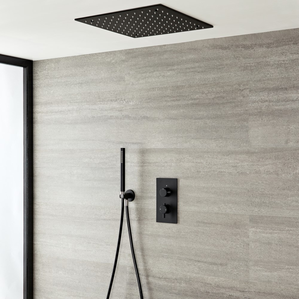 Miscelatore Doccia Termostatico Incasso Triplo a 2 Vie con Soffione Doccia Incasso a Soffitto 400mm e Doccetta - Nox