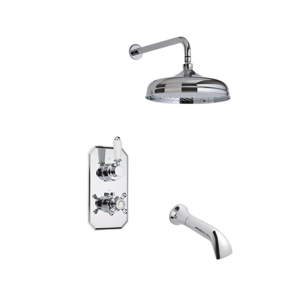 Kit Doccia Tradizionale Completo di Miscelatore Termostatico Incasso a Due Vie con Soffione Doccia 150mm con Braccio Doccia Murale ed Erogatore per Vasca