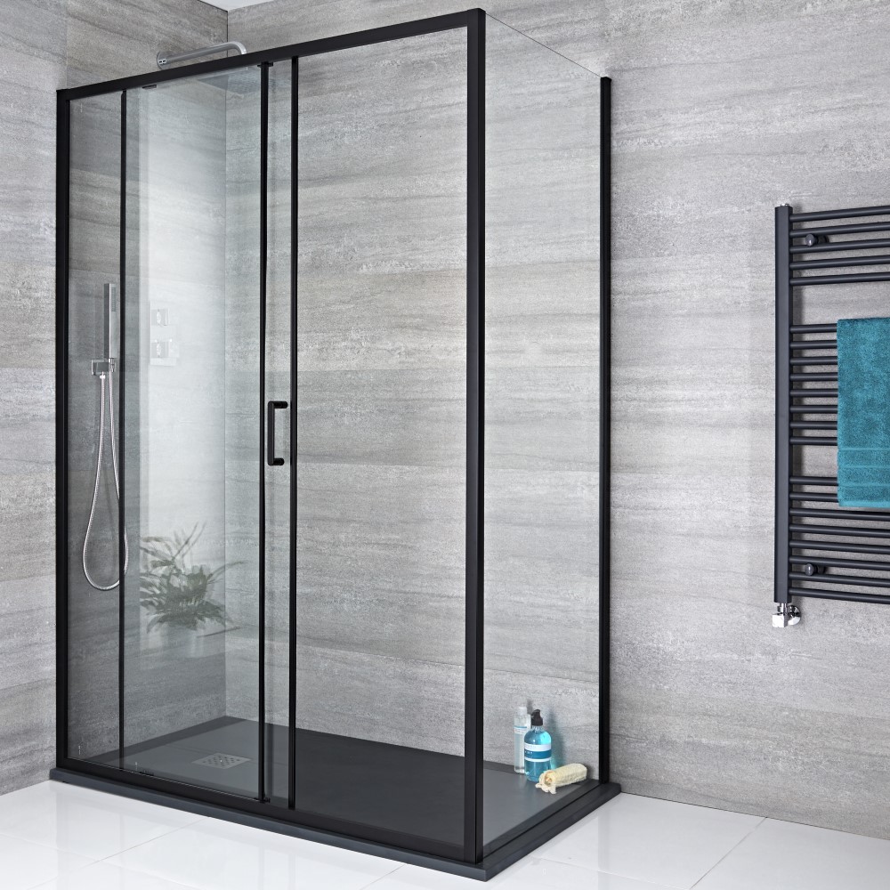 Parete Doccia Laterale Nera 800x1950mm - Nox