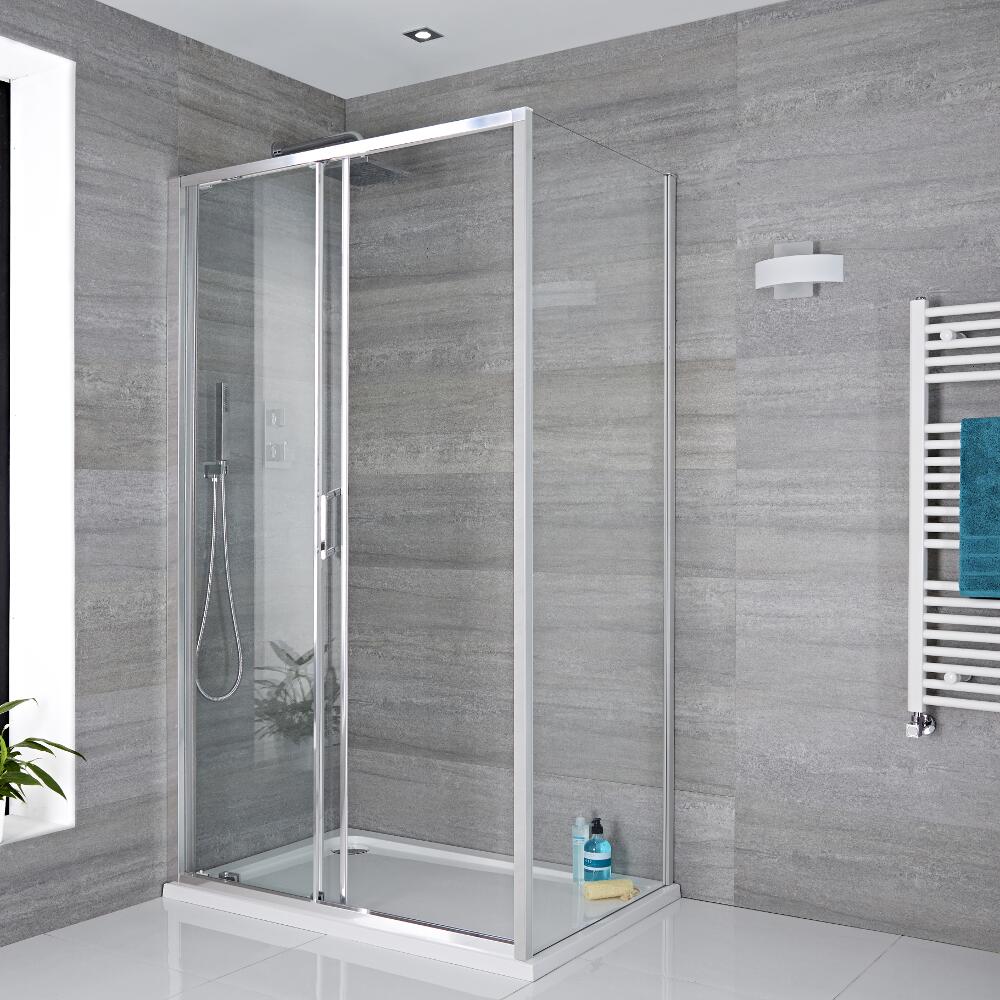 Box Doccia Angolare Rettangolare Scorrevole con Parete Doccia Fissa 1200x800x1950mm con Piatto Doccia e Piletta - Portland