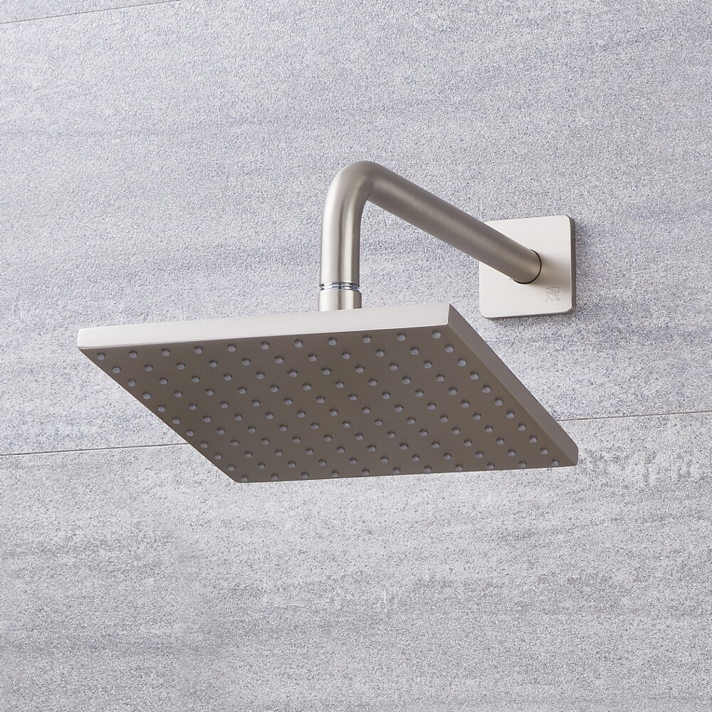 Soffione Doccia Quadratto 200x200mm in Nichel Spazzolato Completo di Braccio Doccia Murale