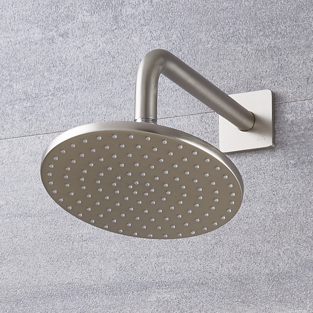 Soffione Doccia Circolare 200mm con Braccio Doccia Murale in Nichel Spazzolato