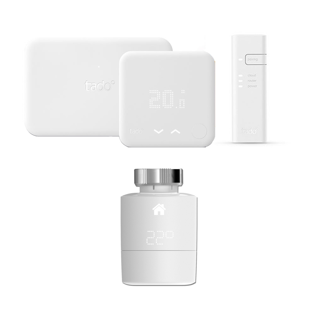 Kit di Base (v3) con Termostato Intelligente, 2 Teste Termostatiche Orizzontali e Kit di Estensione Tado°