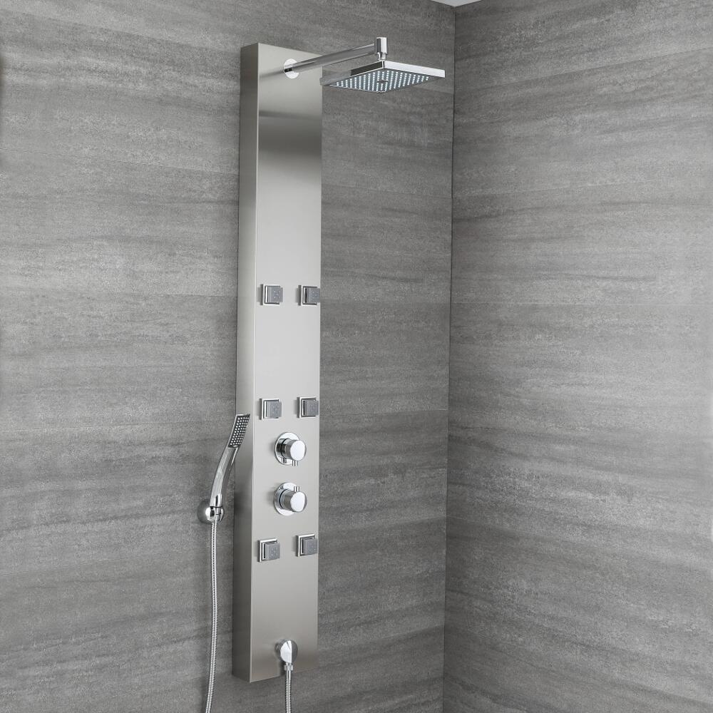 Pannello Doccia Multifunzione in Acciaio Inox Completo con Miscelatore Termostatico