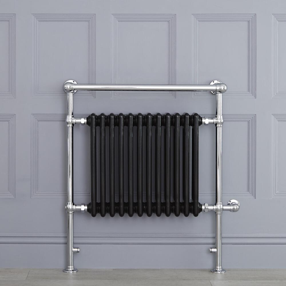 Radiatore Scaldasalviette Elettrico Tradizionale - Elemento Elettrico 800 Watt - Nero - 930mm x 790mm (Barra Porta Salviette Angolare) - Avon