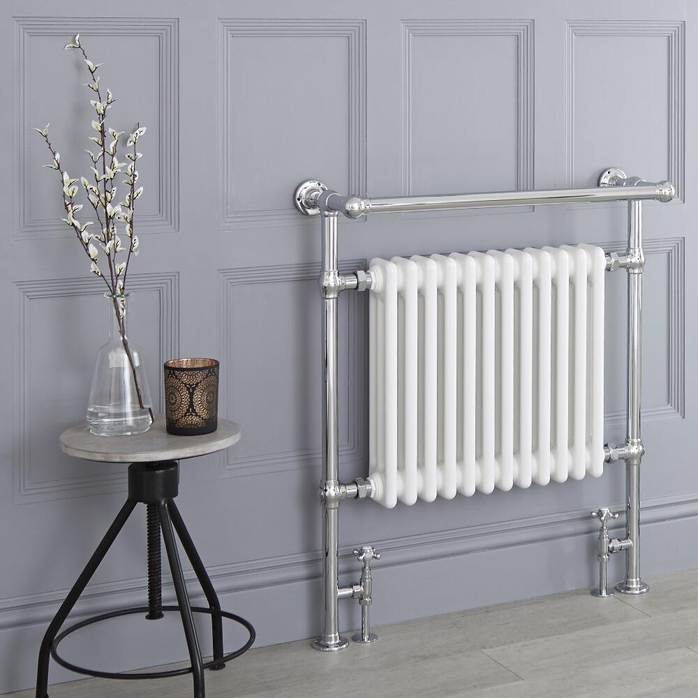Radiatore Scaldasalviette Tradizionale Bianco - 930mm x 790mm (Barra Porta Salviette Angolare) - Avon