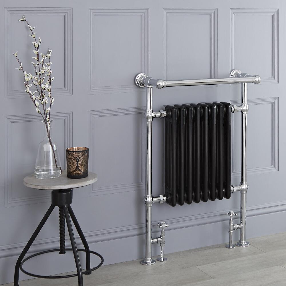 Radiatore Scaldasalviette Tradizionale Nero - 930mm x 620mm (Barra Porta Salviette Angolare) - Avon