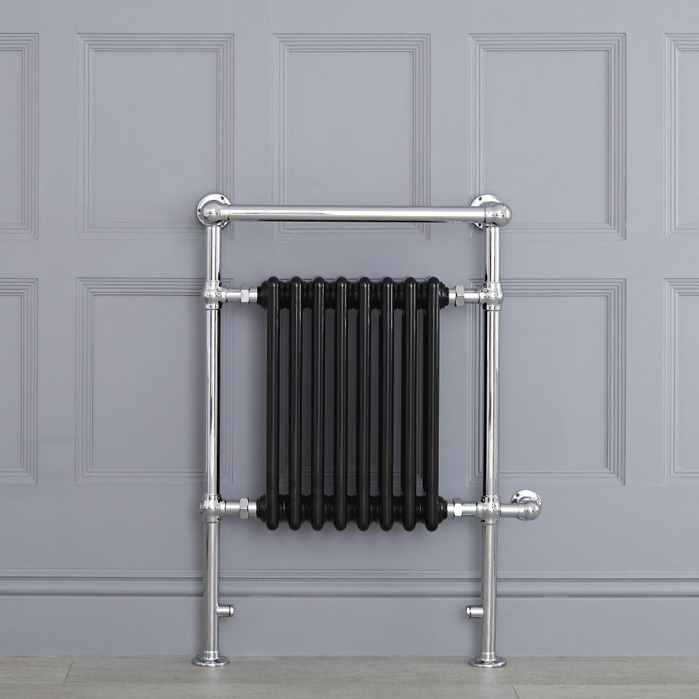 Radiatore Scaldasalviette Elettrico Tradizionale - Elemento Elettrico 600 Watt - Nero - 930mm x 620mm (Barra Porta Salviette Angolare) - Avon