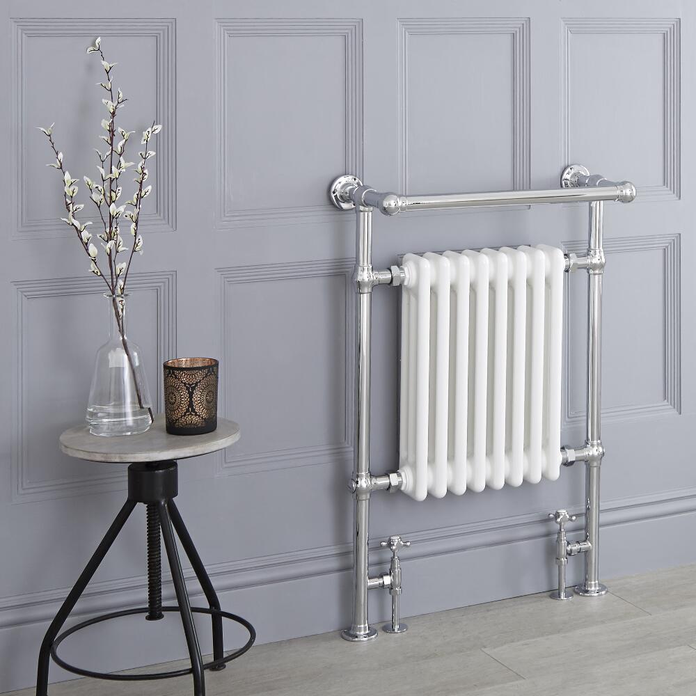 Radiatore Scaldasalviette Tradizionale Bianco - 930mm x 620mm (Barra Porta Salviette Sporgente) - Elizabeth