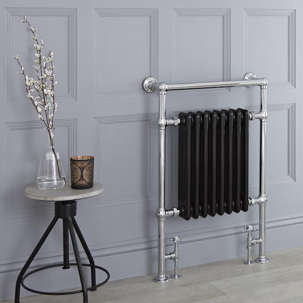 Radiatore Scaldasalviette Tradizionale Nero - 930mm x 620mm (Barra Porta Salviette Superiore) - Avon