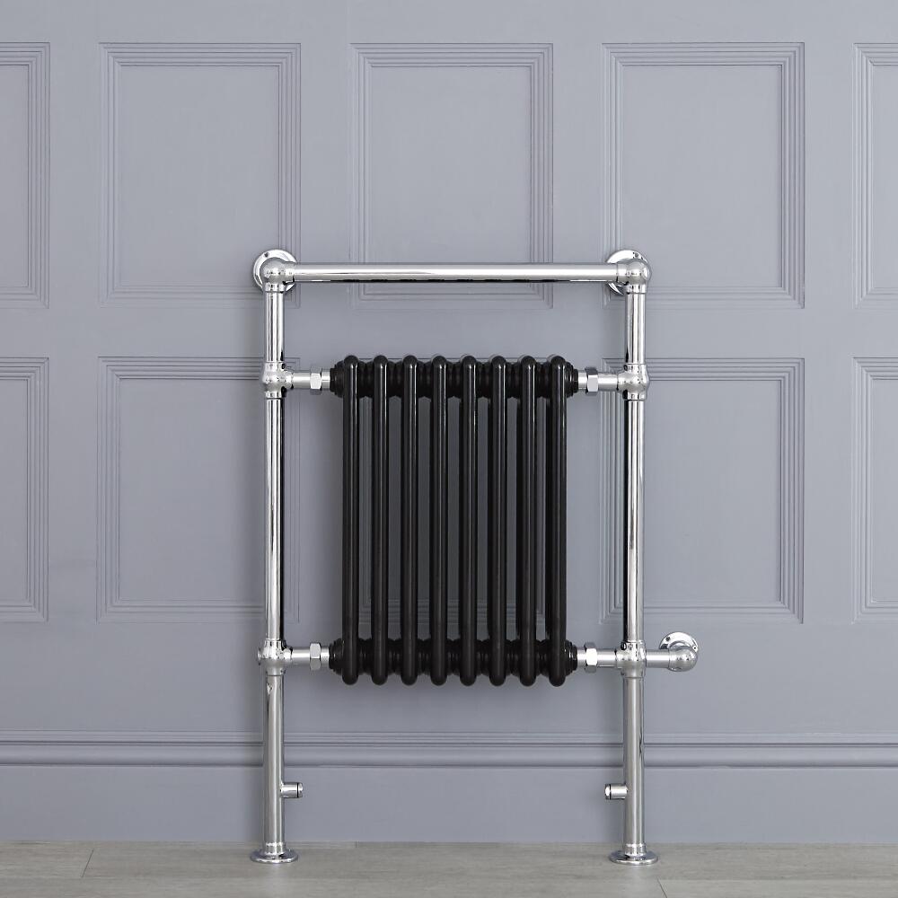 Radiatore Scaldasalviette Elettrico Tradizionale - Elemento Elettrico 600 Watt - Nero - 930mm x 620mm (Barra Porta Salviette Superiore) - Avon