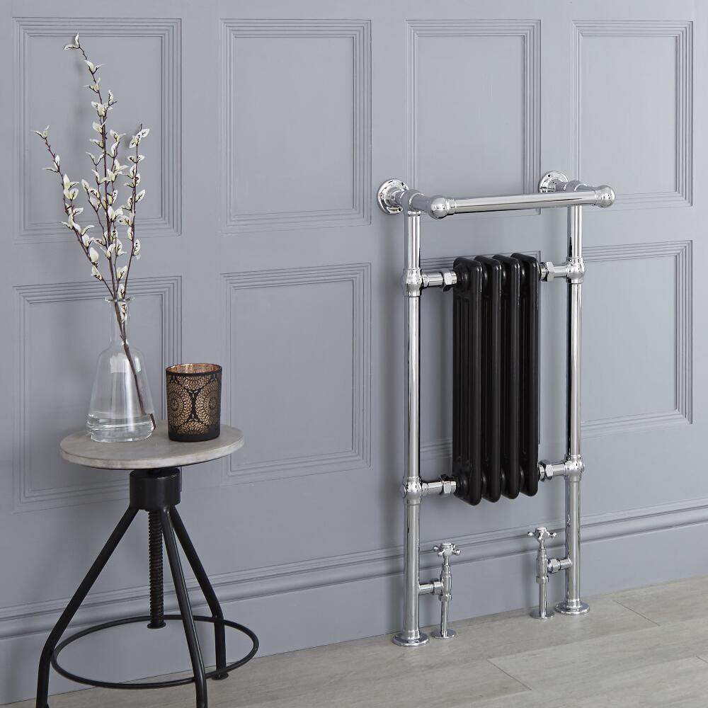 Radiatore Scaldasalviette Tradizionale Nero - 930mm x 450mm (Barra Porta Salviette Angolare) - Avon