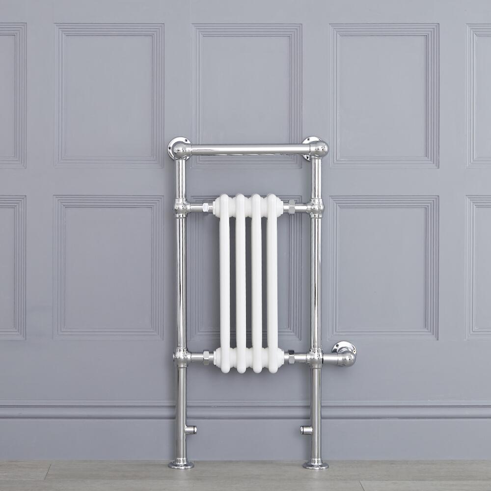 Radiatore Scaldasalviette Elettrico Tradizionale - Elemento Elettrico 400 Watt - Bianco - 930mm x 452mm (Barra Porta Salviette Angolare) - Elizabeth