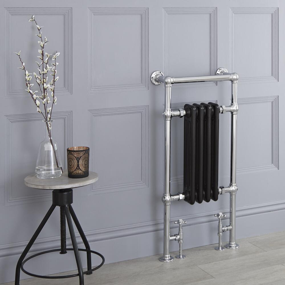 Radiatore Scaldasalviette Tradizionale Nero - 930mm x 450mm (Barra Porta Salviette Superiore) - Avon