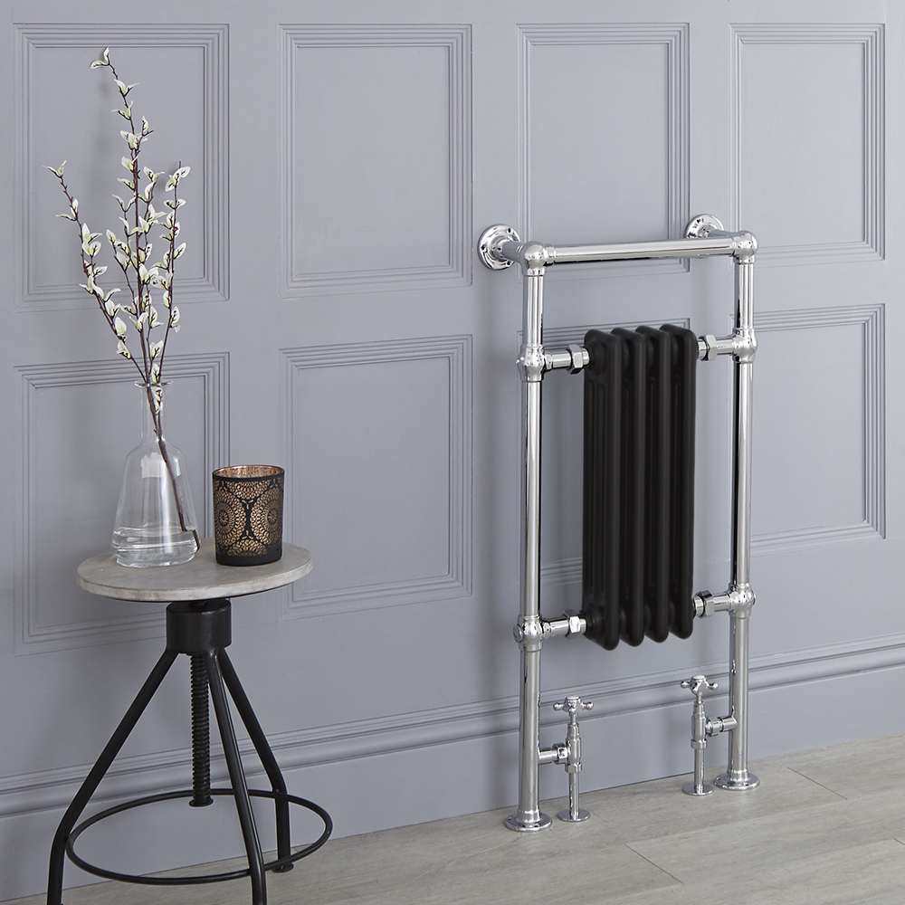 Radiatore Scaldasalviette Tradizionale Nero - 930mm x 452mm (Barra Porta Salviette Superiore) - Elizabeth
