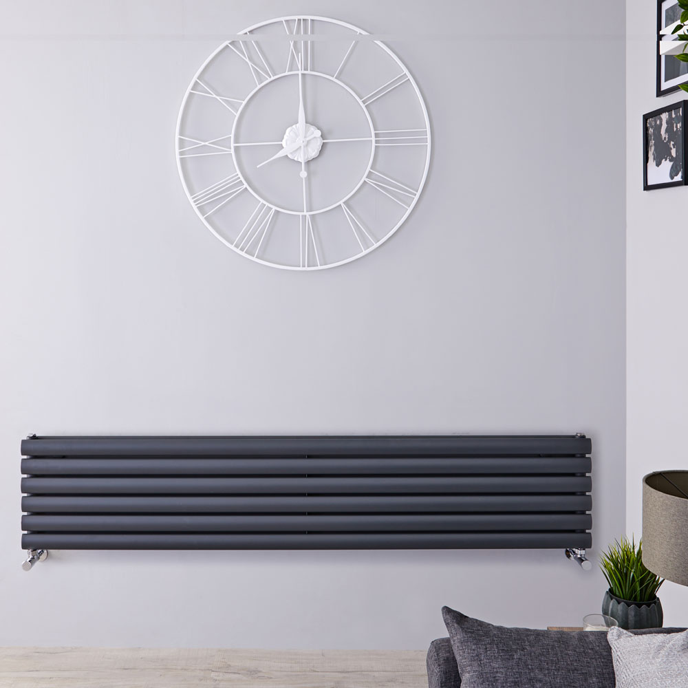 Radiatore di Design Orizzontale Doppio - Antracite - 354mm x 1780mm x 78mm - 1325 Watt - Revive